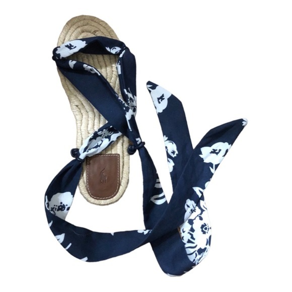 Polo Ralph Lauren made in spain blue floral ankle‎ tie espadrilles flats size 9B - Picture 1 of 16